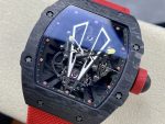 Swiss Super Clone Richard Mille RM27-03 Black Carbon Fiber Case with Red Woven Strap image 6