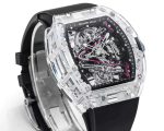Super Clone Richard Mille RM 38-02 Pink Themed Crystal Skeleton Tourbillon Black Rubber Strap Watch image 2