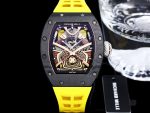 Swiss Samurai Skeleton Super Clone Richard Mille RM 047 Tourbillon Watch With Carbon Case And Yellow Rubber Strap image 2