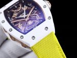 Best Super Clone Richard Mille RM 047 Tourbillon Watch For Men – Samurai Design, Ceramic Case, Skeleton Dial, Yellow Strap image 5