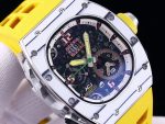 Super Clone Richard Mille 62-01 Tourbillon ACJ Watch with Yellow Rubber Strap – High-Precision Skeleton Dial & Titanium Case image 4