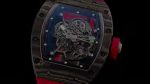 High-End Swiss Richard Mille RM 055 Super Clone Carbon NTPT Watch with Red Rubber Strap & Skeleton Dial image 5