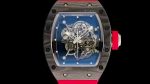 High-End Swiss Richard Mille RM 055 Super Clone Carbon NTPT Watch with Red Rubber Strap & Skeleton Dial image 3