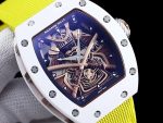 Best Super Clone Richard Mille RM 047 Tourbillon Watch For Men – Samurai Design, Ceramic Case, Skeleton Dial, Yellow Strap image 4