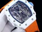Best Swiss Super Clone Richard Mille RM 53-01 Tourbillon – Premium Carbon TPT Case, Sporty Orange Strap, Skeleton Design image 3