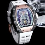 High-End Super Clone Richard Mille 21-01 Tourbillon Aerodyne Watch For Men – Carbon Fiber Skeleton Dial, White Rubber Strap image 5