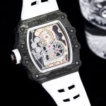 High-End Super Clone Richard Mille 21-01 Tourbillon Aerodyne Watch For Men – Carbon Fiber Skeleton Dial, White Rubber Strap image 9