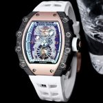 High-End Super Clone Richard Mille 21-01 Tourbillon Aerodyne Watch For Men – Carbon Fiber Skeleton Dial, White Rubber Strap image 4