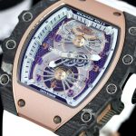 High-End Super Clone Richard Mille 21-01 Tourbillon Aerodyne Watch For Men – Carbon Fiber Skeleton Dial, White Rubber Strap image 6