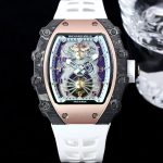 High-End Super Clone Richard Mille 21-01 Tourbillon Aerodyne Watch For Men – Carbon Fiber Skeleton Dial, White Rubber Strap image 2