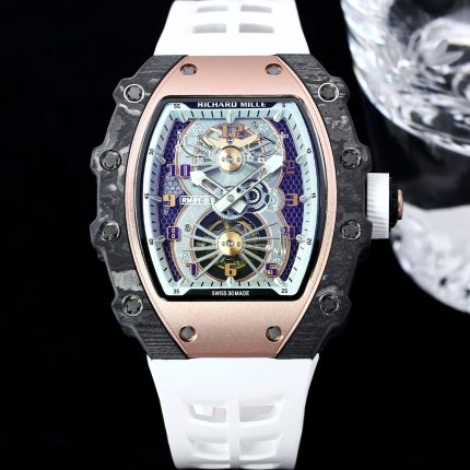 High-End Super Clone Richard Mille 21-01 Tourbillon Aerodyne Watch For Men – Carbon Fiber Skeleton Dial, White Rubber Strap image 2