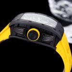 Swiss Super Clone Richard Mille RM 011-FM Watch – Carbon Fiber Barrel Case, Skeleton Dial, Premium Yellow Rubber Band image 7