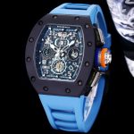 Best Super Clone Richard Mille RM 11-05 Swiss Watch – Blue Rubber Strap, Skeleton Dial, Carbon Fiber Case image 4