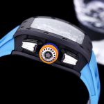Best Super Clone Richard Mille RM 11-05 Swiss Watch – Blue Rubber Strap, Skeleton Dial, Carbon Fiber Case image 7
