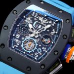 Best Super Clone Richard Mille RM 11-05 Swiss Watch – Blue Rubber Strap, Skeleton Dial, Carbon Fiber Case image 6
