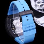 Best Super Clone Richard Mille RM 11-05 Swiss Watch – Blue Rubber Strap, Skeleton Dial, Carbon Fiber Case image 9