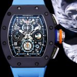 Best Super Clone Richard Mille RM 11-05 Swiss Watch – Blue Rubber Strap, Skeleton Dial, Carbon Fiber Case image 3
