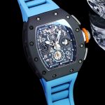 Best Super Clone Richard Mille RM 11-05 Swiss Watch – Blue Rubber Strap, Skeleton Dial, Carbon Fiber Case image 5