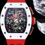 Luxury Swiss Super Clone Richard Mille RM 011 Felipe Massa White Demon Watch With Red Rubber Strap – Ultimate Precision & Bold Design image 3