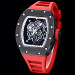 Luxurious Super Clone Richard Mille RM 055 Bubba Watson Black Ceramic Case with Red Rubber Strap – Bold Skeleton Dial image 4