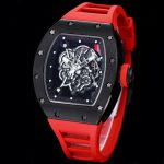 Luxurious Super Clone Richard Mille RM 055 Bubba Watson Black Ceramic Case with Red Rubber Strap – Bold Skeleton Dial image 8
