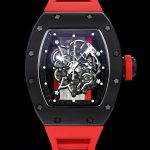 Luxurious Super Clone Richard Mille RM 055 Bubba Watson Black Ceramic Case with Red Rubber Strap – Bold Skeleton Dial image 3