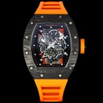 Super Clone Richard Mille RM 055 – Bold Carbon Case & Skeleton Dial With Vibrant Orange Rubber Strap image 2