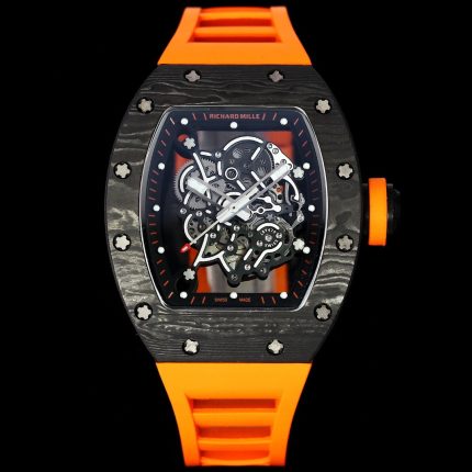 Super Clone Richard Mille RM 055 – Bold Carbon Case & Skeleton Dial With Vibrant Orange Rubber Strap image 2