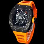 Super Clone Richard Mille RM 055 – Bold Carbon Case & Skeleton Dial With Vibrant Orange Rubber Strap image 3