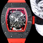 Swiss Super Clone Richard Mille RM 055 NTPT Carbon Watch With Red Strap – Sporty, Luxurious, and Precision Engineered image 3
