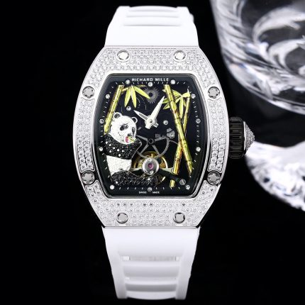 Super Clone Richard Mille RM 26-01 Swiss Tourbillon Panda White Diamond Bezel Watch image 2
