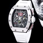 Luxury Swiss Super Clone Richard Mille RM 011 50mm Watch – Skeleton Dial, White Rubber Strap, Sporty Elegance image 4