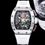 Luxury Swiss Super Clone Richard Mille RM 011 50mm Watch – Skeleton Dial, White Rubber Strap, Sporty Elegance image 2
