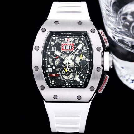 Luxury Swiss Super Clone Richard Mille RM 011 50mm Watch – Skeleton Dial, White Rubber Strap, Sporty Elegance image 2