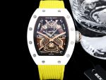 Best Super Clone Richard Mille RM 047 Tourbillon Watch For Men – Samurai Design, Ceramic Case, Skeleton Dial, Yellow Strap image 2
