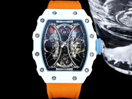 Best Swiss Super Clone Richard Mille RM 53-01 Tourbillon – Premium Carbon TPT Case, Sporty Orange Strap, Skeleton Design image 2
