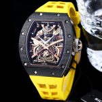 Swiss Samurai Skeleton Super Clone Richard Mille RM 047 Tourbillon Watch With Carbon Case And Yellow Rubber Strap image 6