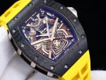 Swiss Samurai Skeleton Super Clone Richard Mille RM 047 Tourbillon Watch With Carbon Case And Yellow Rubber Strap image 7