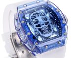 Swiss Richard Mille RM 052 Super Clone Tourbillon Skull Blue Sapphire Case Watch With White Rubber Strap – Bold Design image 4