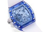 Swiss Richard Mille RM 052 Super Clone Tourbillon Skull Blue Sapphire Case Watch With White Rubber Strap – Bold Design image 9