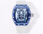 Swiss Richard Mille RM 052 Super Clone Tourbillon Skull Blue Sapphire Case Watch With White Rubber Strap – Bold Design image 2