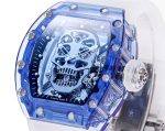 Swiss Richard Mille RM 052 Super Clone Tourbillon Skull Blue Sapphire Case Watch With White Rubber Strap – Bold Design image 5