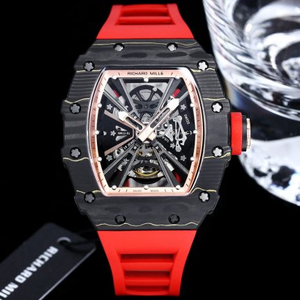 Swiss Richard Mille RM 12-01 Tourbillon Super Clone – Black Carbon Fiber Case With Red Rubber Strap image 2