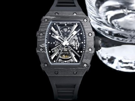 Luxury Super Clone Richard Mille RM12-01 Tourbillon With Black Carbon Bezel, Black Rubber Strap image 2