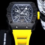 Swiss Super Clone Richard Mille RM 12-01 Tourbillon – Bold Yellow Rubber Strap, Skeleton Dial, Carbon Case image 5