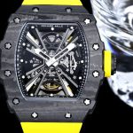 Swiss Super Clone Richard Mille RM 12-01 Tourbillon – Bold Yellow Rubber Strap, Skeleton Dial, Carbon Case image 3