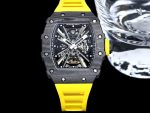 Swiss Super Clone Richard Mille RM 12-01 Tourbillon – Bold Yellow Rubber Strap, Skeleton Dial, Carbon Case image 2