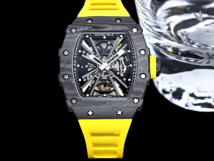 Swiss Super Clone Richard Mille RM 12-01 Tourbillon – Bold Yellow Rubber Strap, Skeleton Dial, Carbon Case image 2
