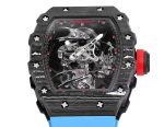 Best Super Clone Richard Mille RM 27-02 Blue Strap Men’s Tourbillon Watch – Carbon Fiber Case, Bold Skeleton Dial image 5