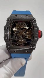 Best Super Clone Richard Mille RM 27-02 Blue Strap Men’s Tourbillon Watch – Carbon Fiber Case, Bold Skeleton Dial image 4